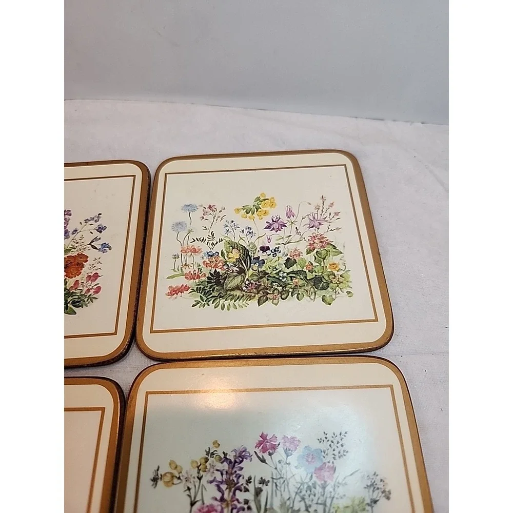 Pimpernel Set of‎ 6 VTG 'Meadow Floral' Design Cork Back Coasters W/Original Box